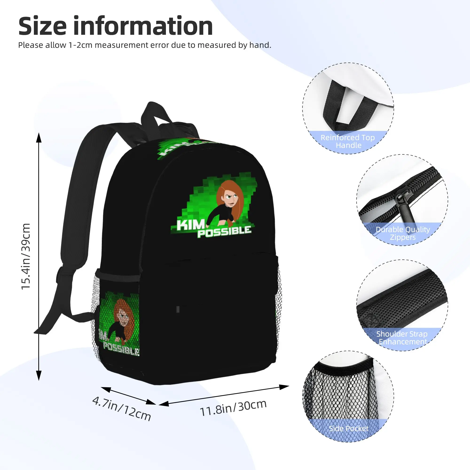 Kim possible anime green light Backpack Hot Sale Daypack Large Capacity Boys Girls BookBag Shoulder Bag for Men Women School Bag