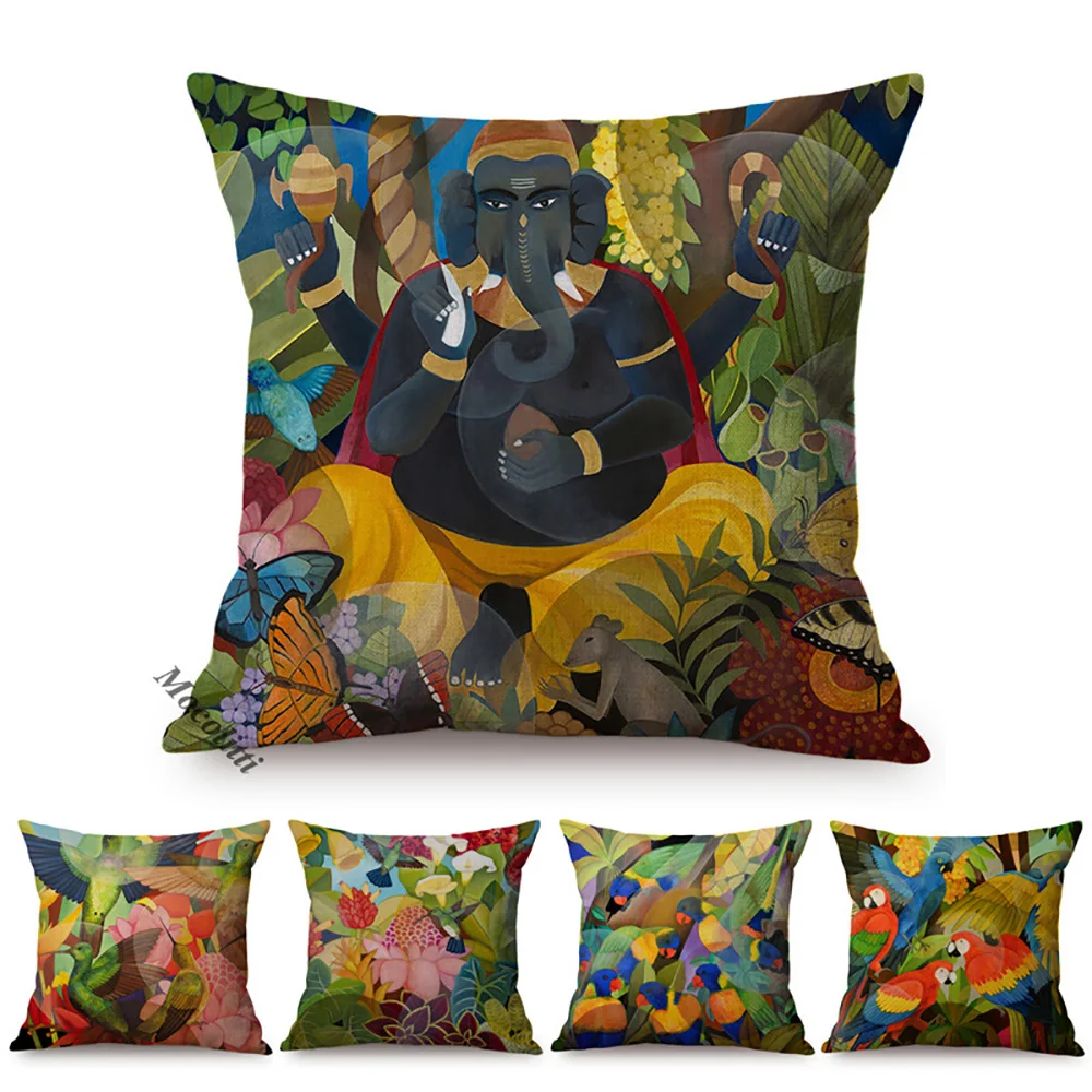 Tropical Jungle Plant Style Cushion Cover Parrot Toucan Elephant Exotic Watercolor Decorative Car Sofa Throw Pillow Case cojines
