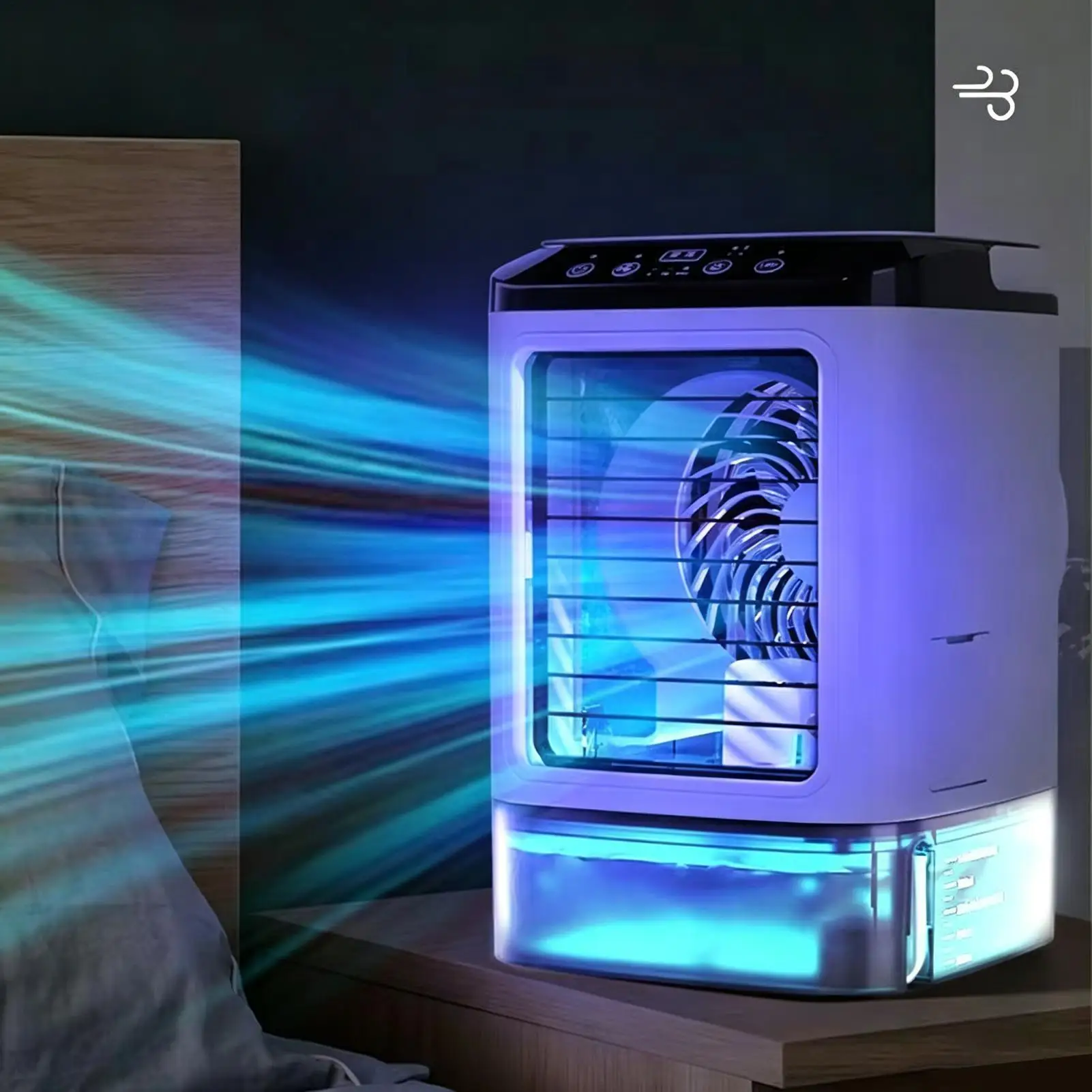

Air Conditioner Fan 3 Speeds Silent Small LED Light Device With Spray Office Desk Cooler For Desk Office Home Car Outdoor Indoor