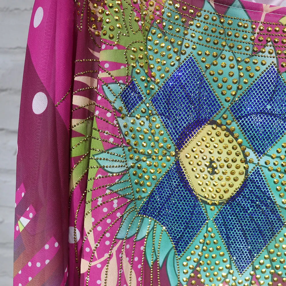 Vestido acampanado grande para madre africana, bata holgada de tela de gasa con manga de murciélago, cuello redondo musulmán, vestido de fiesta con cuentas de lujo Dashiki