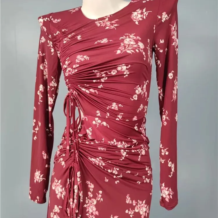 Ele bedrucktes Damen-Kleid mit elastischem Kordelzug von Dr. Auffälliges Par-Kleid, hochwertig, bezaubernd, geeignet für Abendveranstaltungen