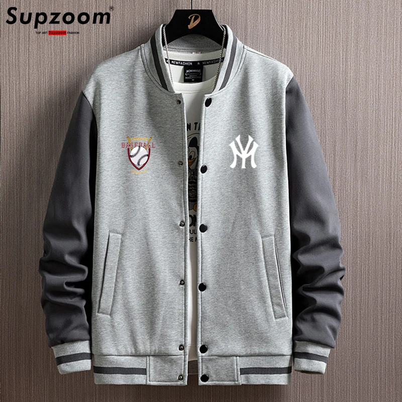 Supzoom nova chegada carta costela manga algodão logotipo da moda único breasted casual bomber jaqueta de beisebol solto casaco cardigan