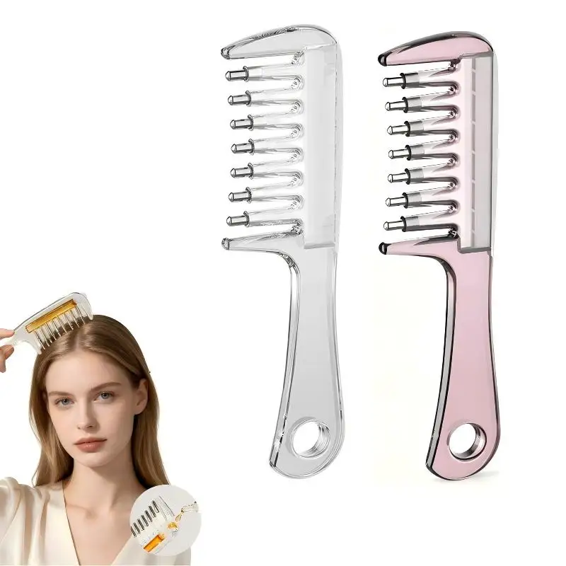 Unisex Transparent Essential Oil Applicator Massage Comb With Built-In Liquid Reservoir, Rolling Metal Teeth, Suitable For Women