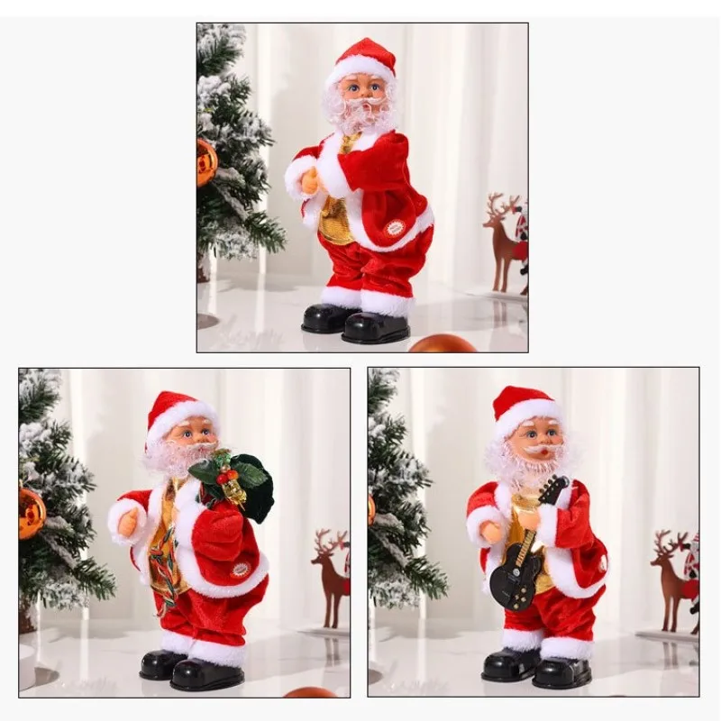 Christmas Electric Musical Hip Dancing Play Guitar Santa Claus Doll Ornament with Music Party Christmas Decoration Gift for Kids