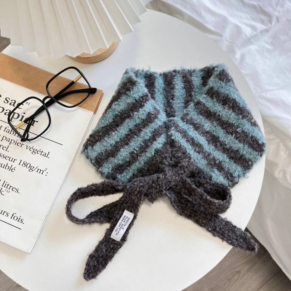 

New Vintage Stripe Knitted Small Scarf All-Match Ear Protection Wool Shawl Keep Warm Women's Scarf