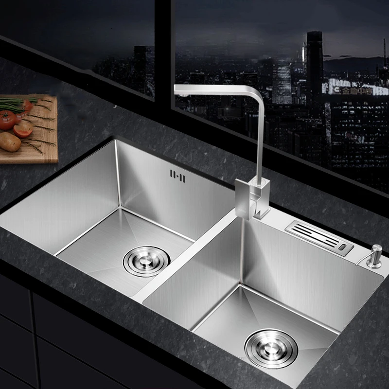 Stainless steel rectangular kitchen sink, home decoration, carving, double plate kitchen washing device,