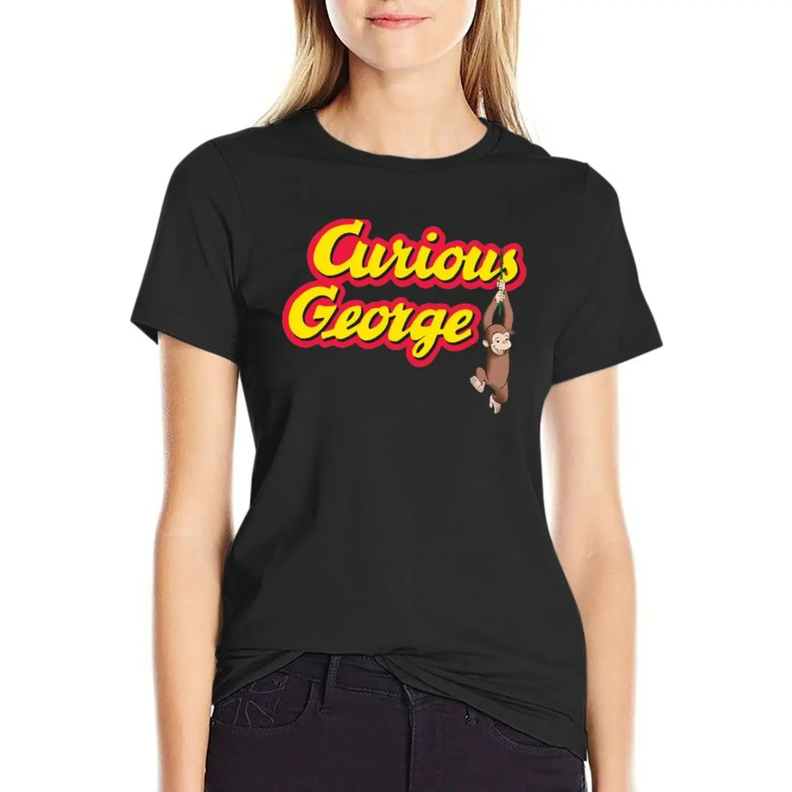 

CURIOUS GEORGE HANGING AROUND T-Shirt anime new edition vintage clothes animal print workout t shirts for Women