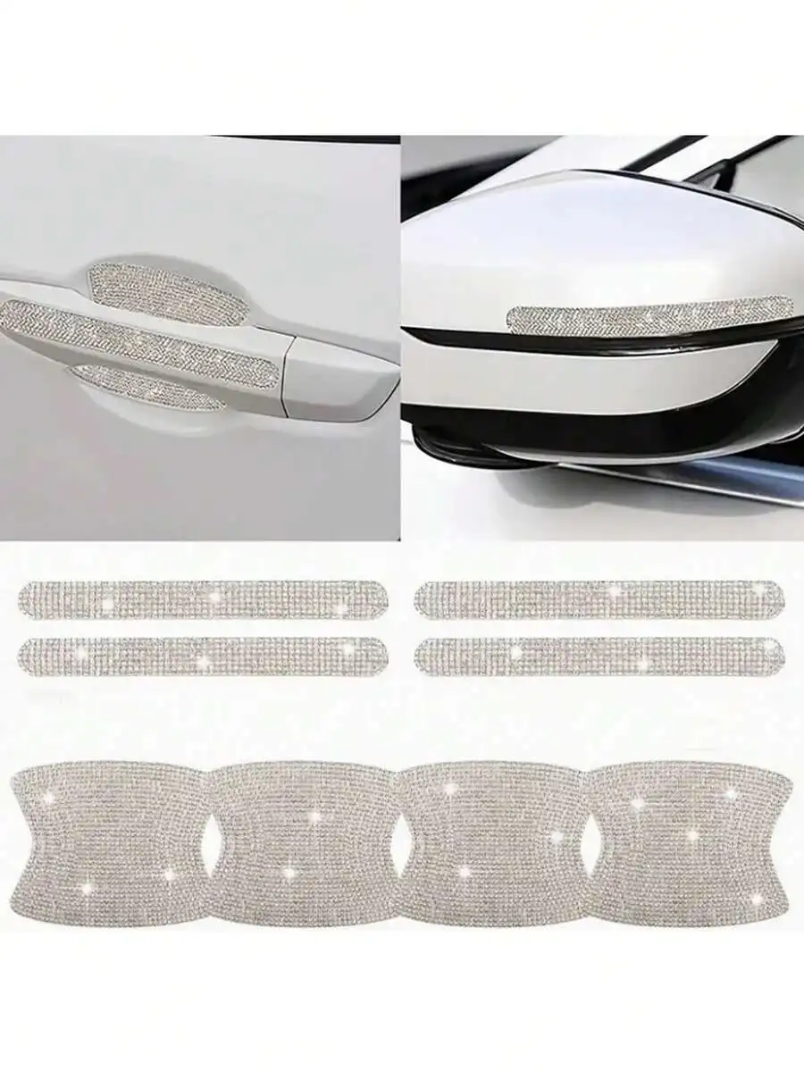 8pcs Shiny Car Door Handle Protective Sticker, Sparkly Car Accessories, Women Shiny Door Handle Cover, Car Crystal Rhinestone