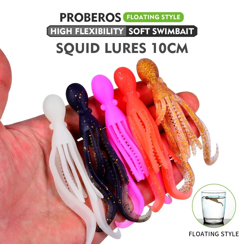 

2025 10cm/4.8g Saltwater Octopus Bait Rubber Soft Silicone Octopus Squid Lure purple Artificial Squid Skirt Lure