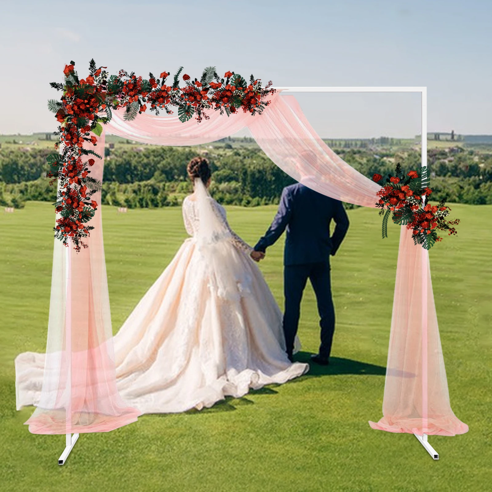 

Wedding Arch Stand 6.6 Ft Metal Flower Backdrop Rectangular Balloon Arch Easy Assembly for Garden Outdoor Party Decoration
