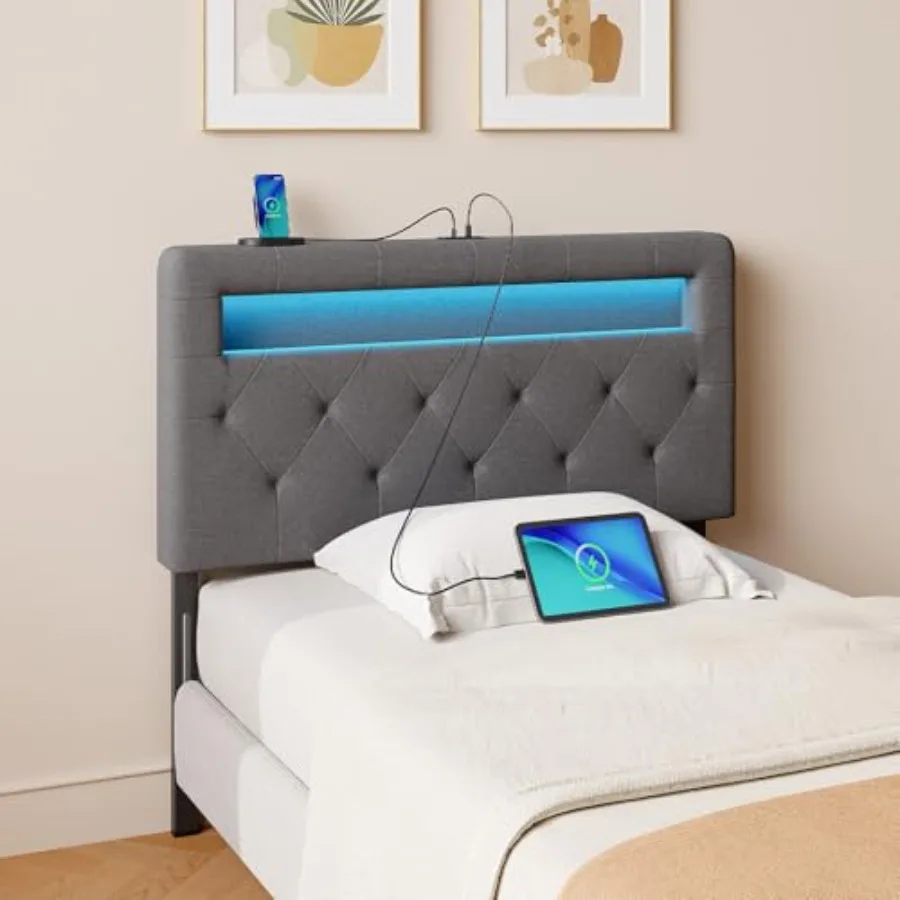 

Изголовье для односпальной кровати с 60000 цветами LED-подсветки (DIY), USB и Type-C, с мягкой обивкой, регулируемое по высоте, прочное, простое в сборке