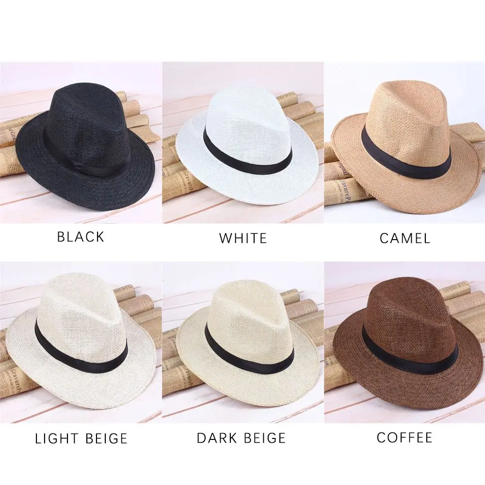 Men Handmade Straw Panama Hat Cowboy Cap Summer Beach Travel Wide Brim Sunhat