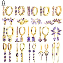 925 Sterling Silver Needle High Quality Purple Zircon Gold Hoop Earrings For Women Trend Heart Earring Hoop Party Luxury Jewelry