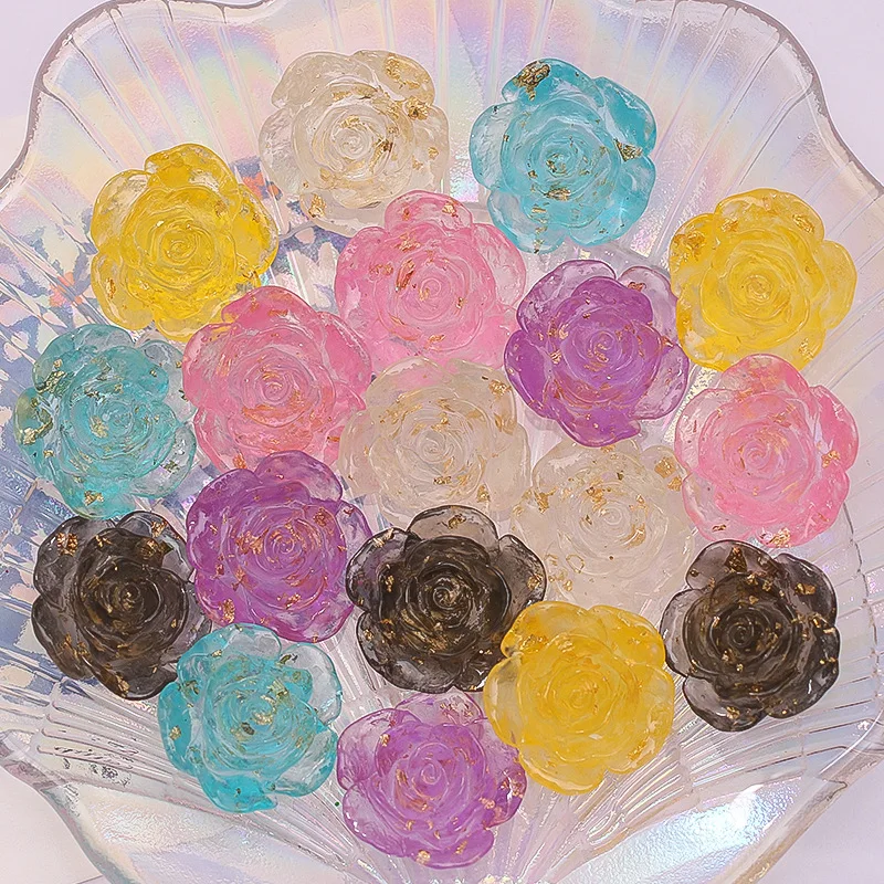 5pcs cartoon Frozen Gold Foil Mist Faced Rose flatback resin charms crafts embellishments diy cabochons decoration accessories