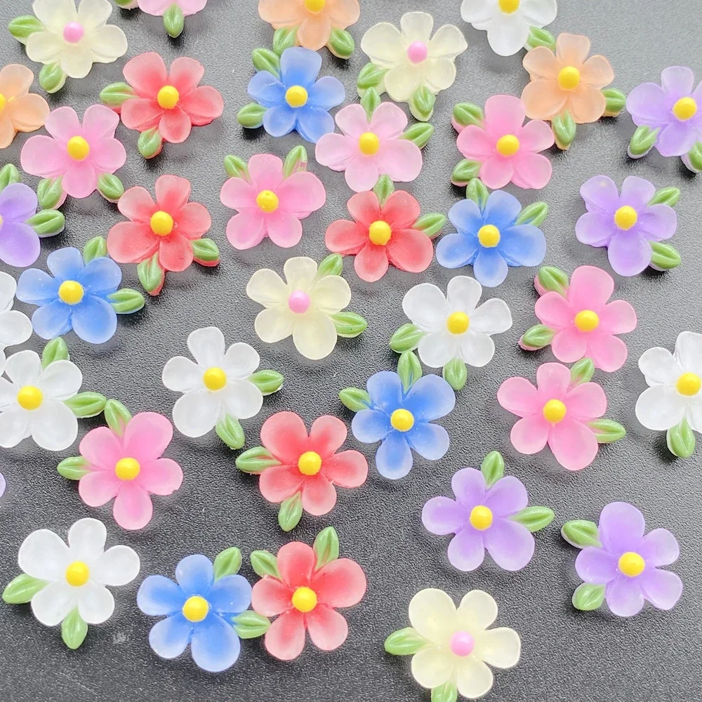 50Pcs Cute Cartoon Mini Colored Flower Nail Art Resin Designer Charms DIY Craft For Nail 3D Decorations Jewelry