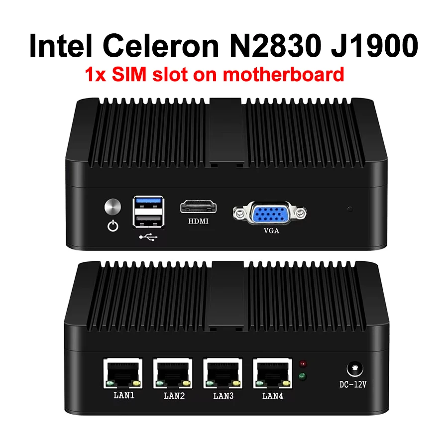 Fanless Mini PC Soft Router Intel Celeron J6412 J4125 J1900 N2830 N150 4x Ethernet 2.5G Intel I226V NIC Friewall Appliance