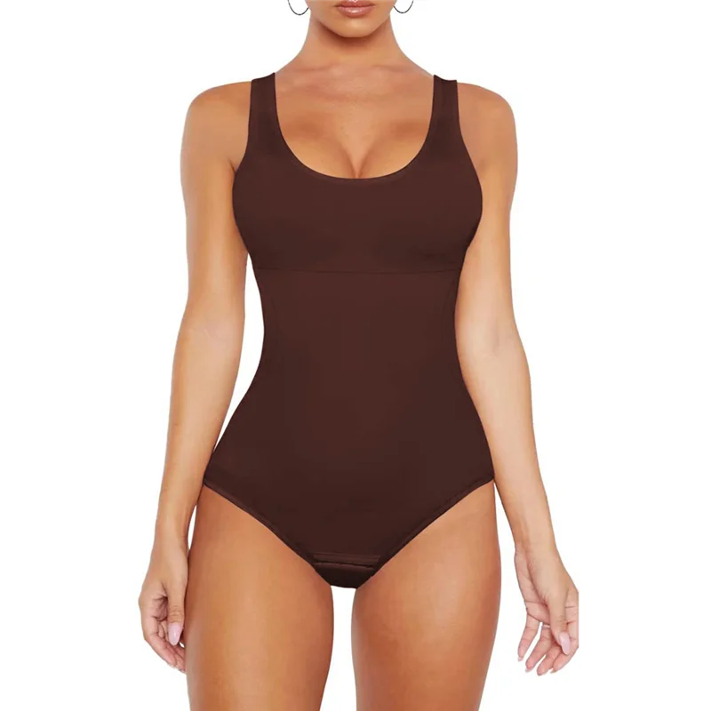 بدلة للجسم بدون أكمام للنساء للتحكم في البطن بقصة ضيقة بدون أكمام ورقبة دائرية-A55G