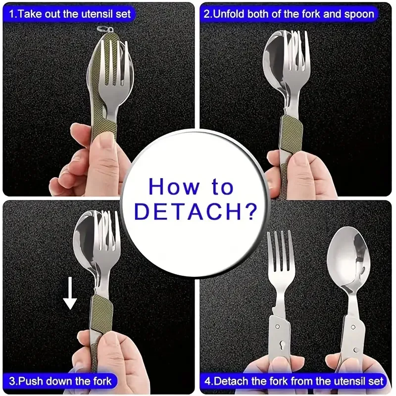 طقم أدوات مائدة محمول من الفولاذ المقاوم للصدأ ، متين وصغير الحجم ، ملعقة قابلة للطي ، شوكة ، سكين ، فتاحةزجاجات للمخمرة المثيرة ، 4 في 1