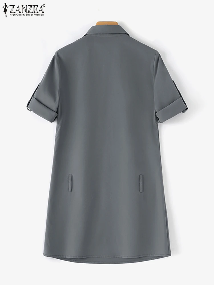 ZANZEA Fashion Cargo Dresses Women Summer Short Sleeve Button Up Mini Dress Daily Casual Work Wear Commute Vestidos Short Robes