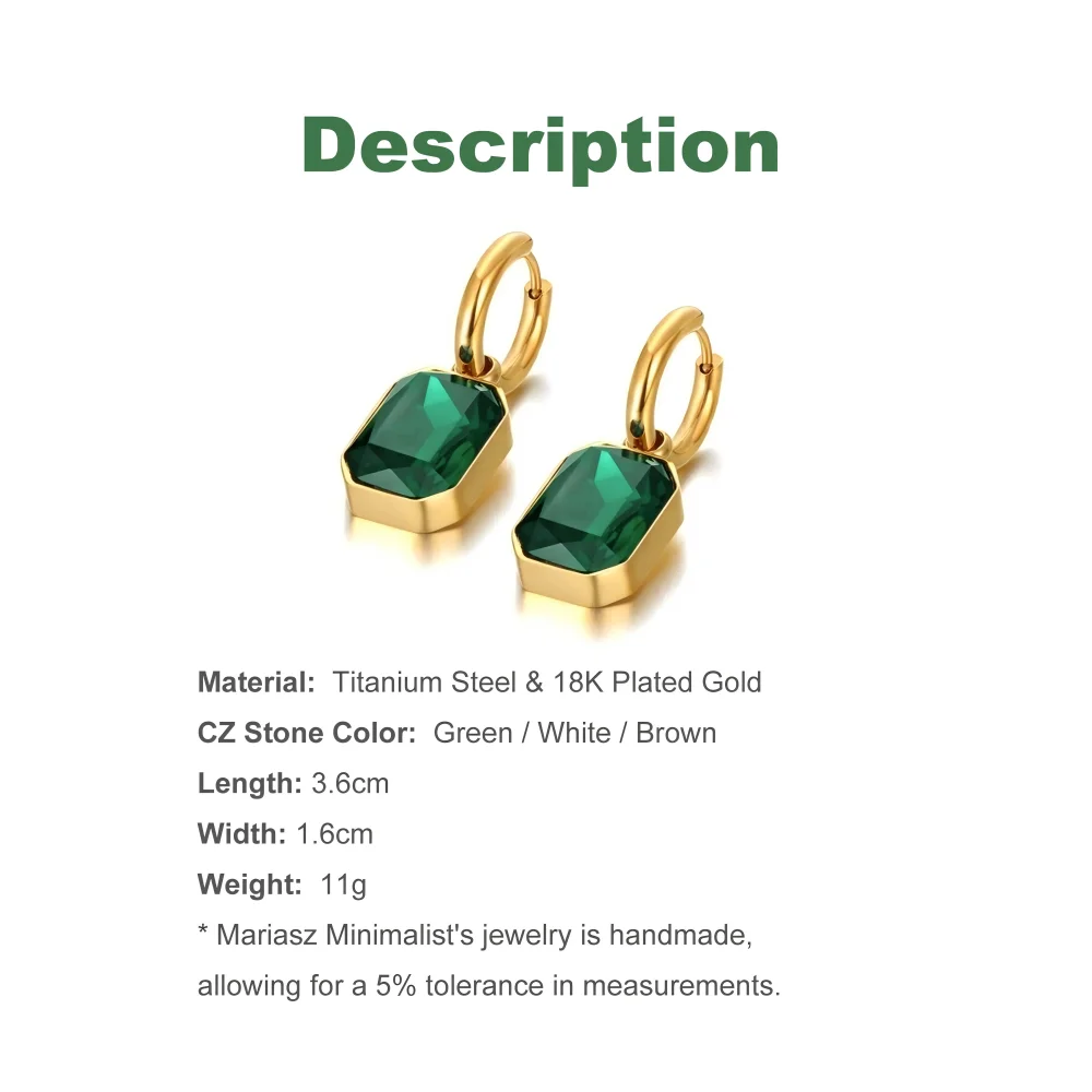 1/3Pairs Cube Huggie Hoop Earring with Stone Green Stainless Steel Drop Hoops Jewelry Big Earrings For Women Gift