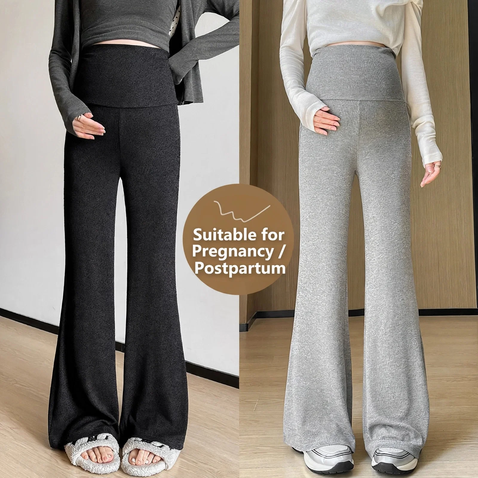 Maternity Leggings Micro Flare Slim Fit Belly Support Thin Pregnant Women Summer Spring Autumn Travel Beach Daily Work Wear