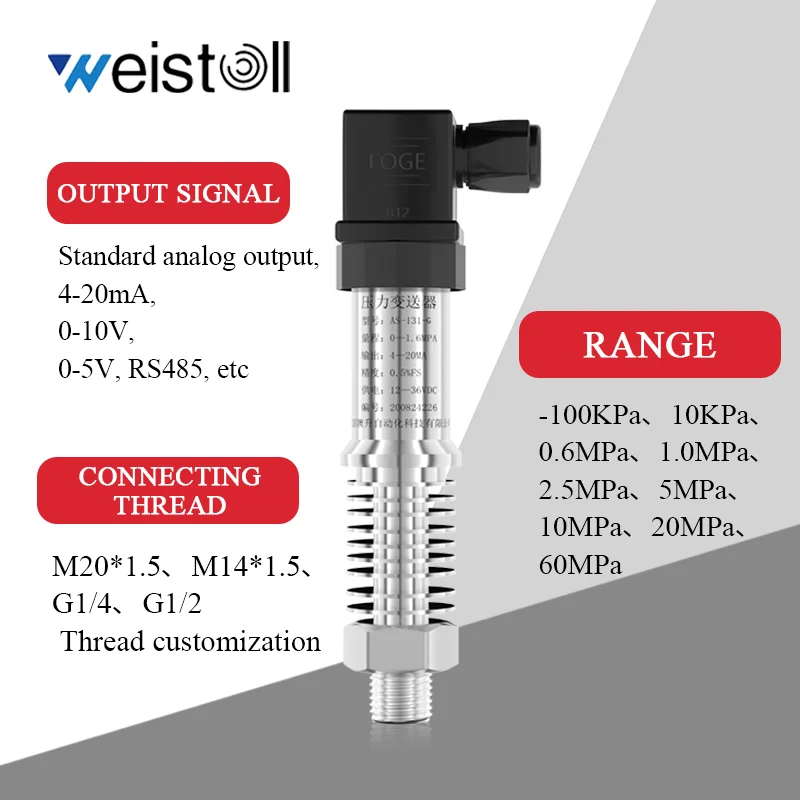 Weistoll Cheap High Temperature Pressure Sensor High Precision 4-20ma Output Pressure Transmitter