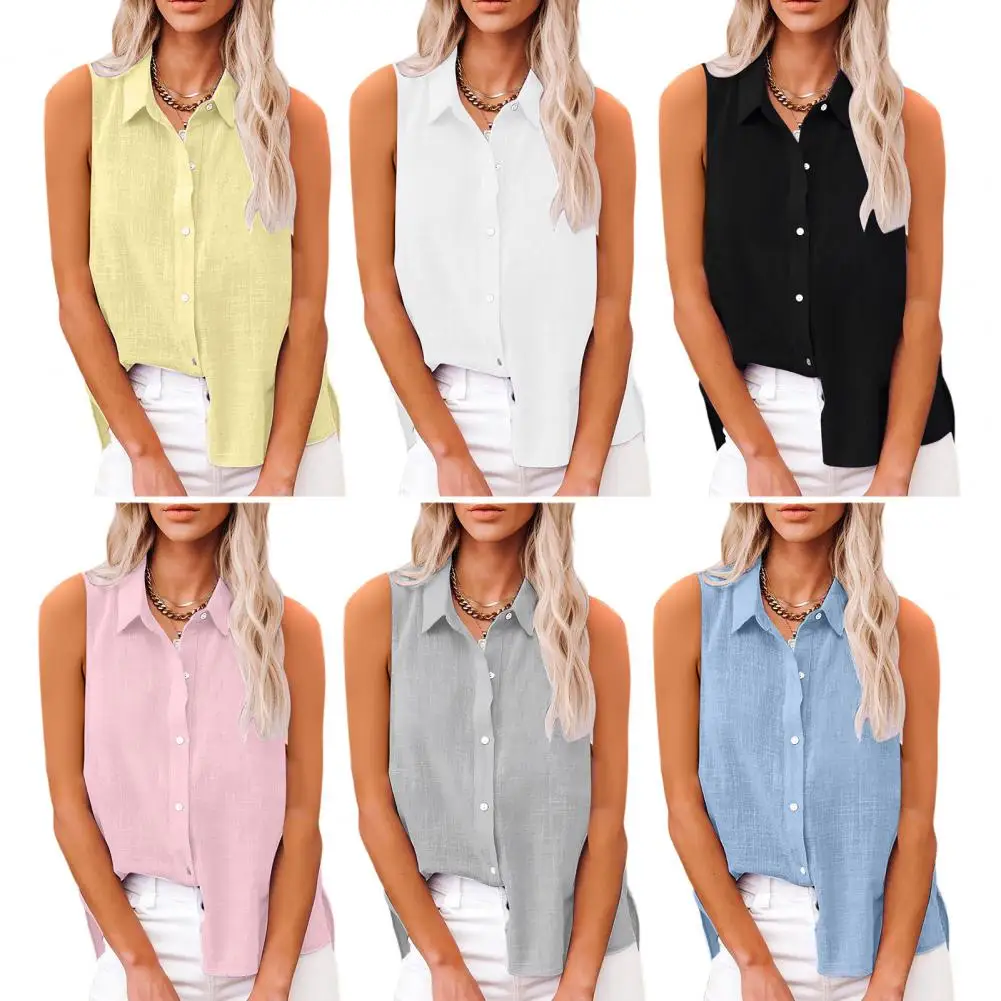 

Fashion Button Down Sleeveless Shirts Women Solid Color Slim Blouses Woman 2026 Summer New Casual Office Lady Blouse Top