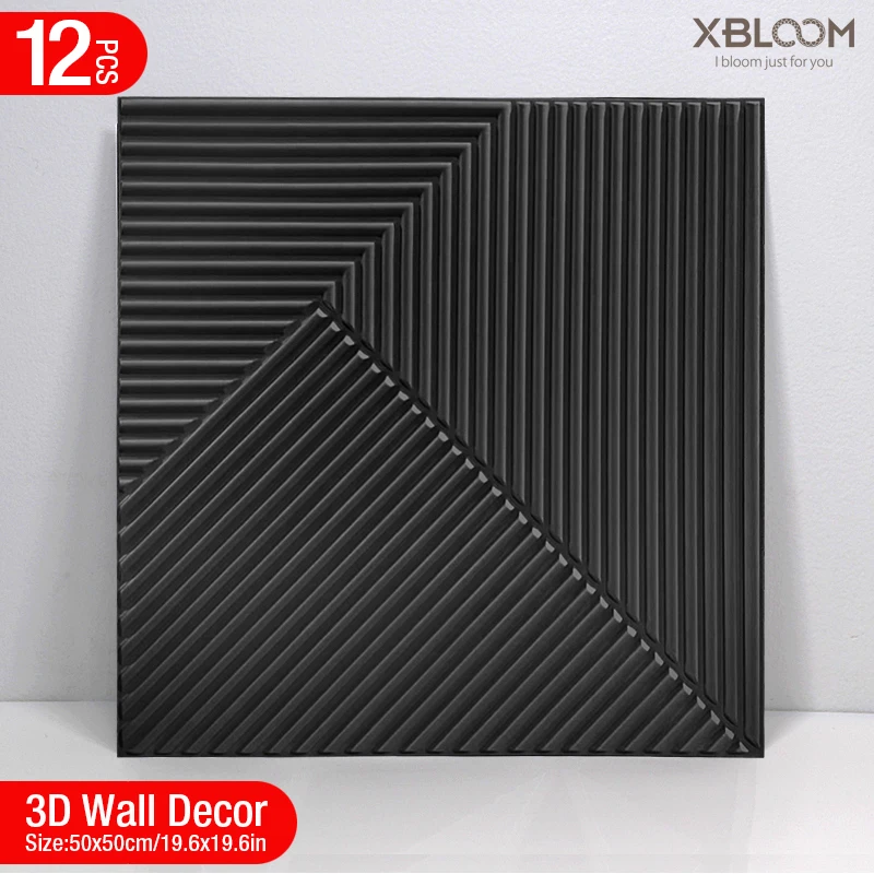 

12pcs 50cm 3D wall decor Wood grain slatted wall panel 3D groove texture panel tile living room wall sticker waterproof bathroom