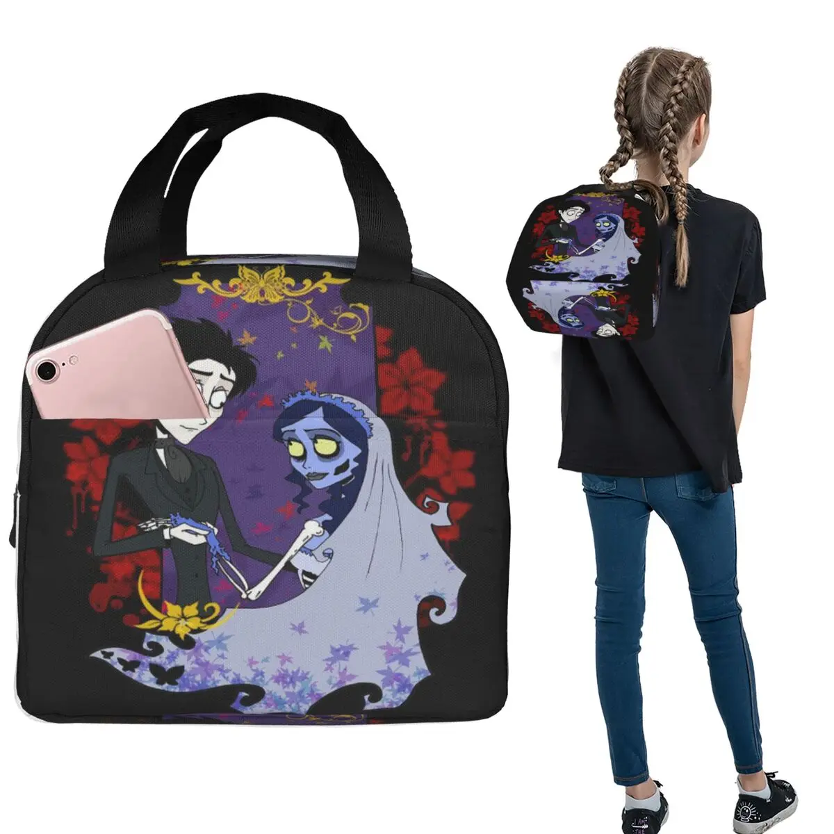 هالوين فيلم جثة العروس شبح تيم بيرتون معزول حقيبة الغداء للنساء الاطفال المحمولة صناديق الطعام علب الاغذية الحرارية حمل