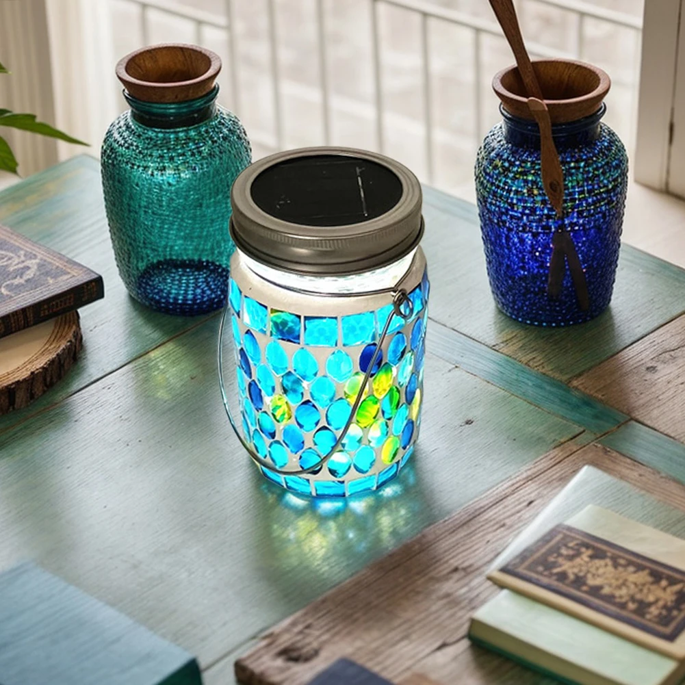 LED Mosaic Solar Lantern Waterproof Mosaic Solar Light Outdoor Solar Hanging Lantern for Garden Party Camping Terrace Yard Decor