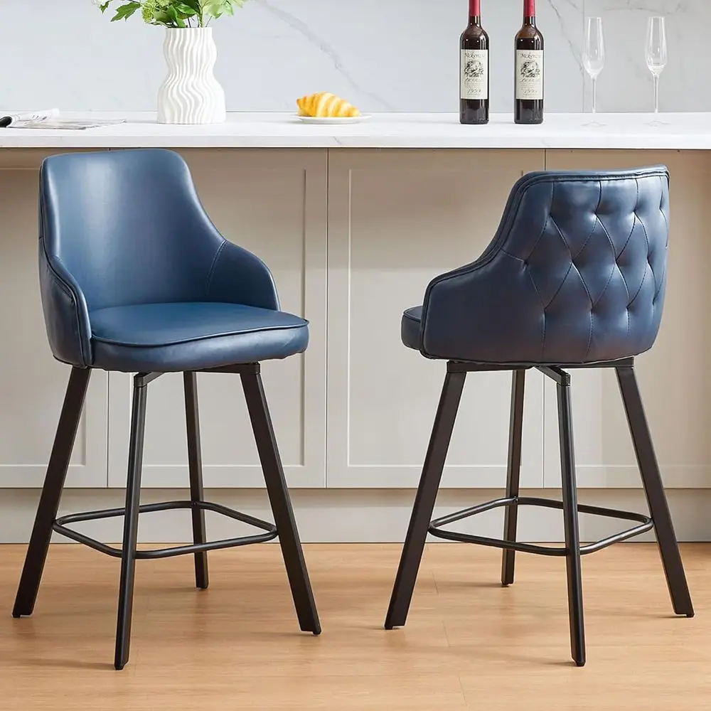 Bar Stools Set o 2, 26" Swivel Counter Height Bar stools with High Back, aux Leather Kitchen Barstools Counter Height or Kitchen