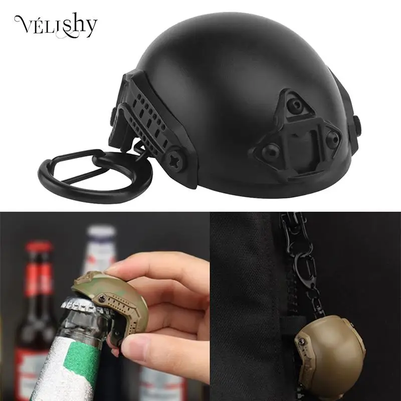 Tactical Fast Helmet Model Keychain Key Ring Mini Portable Bottle Opener Keychain Backpack Charm Military Fan Accessories Gift