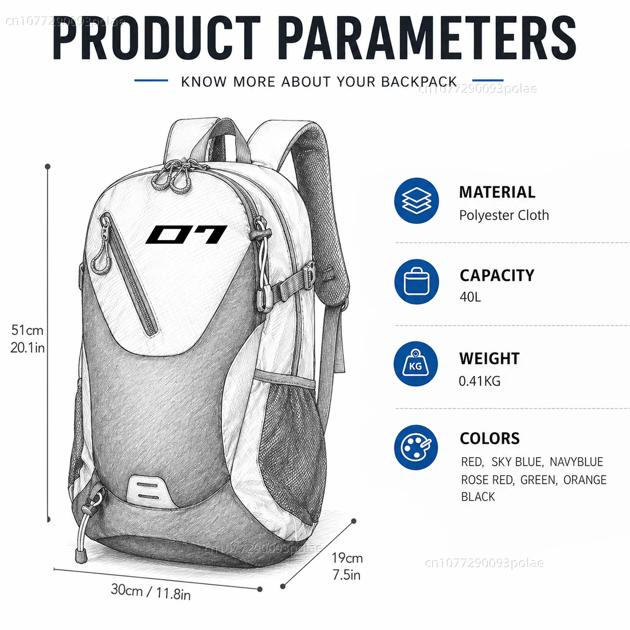 Waterproof motorcycle backpack 40L side view