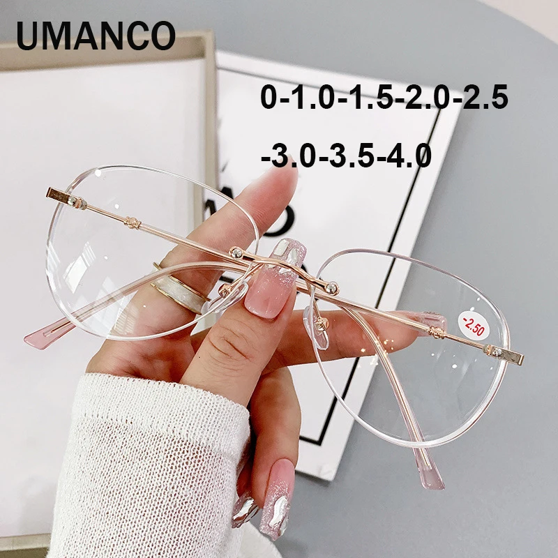 

Trendy Oversized Rimless Myopia Glasses for Women Men Anti Blue Light Finished Nearsighted Prescription Glasses -1.0-1.5-2.0-2.5