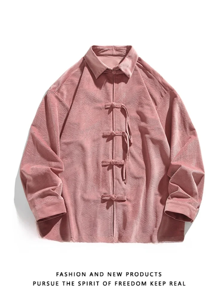 

New Chinese Sle Long Sve irt Men's High Sense Embroidery Button up Top Spring Vintage Tang Costume Improved Hanfu
