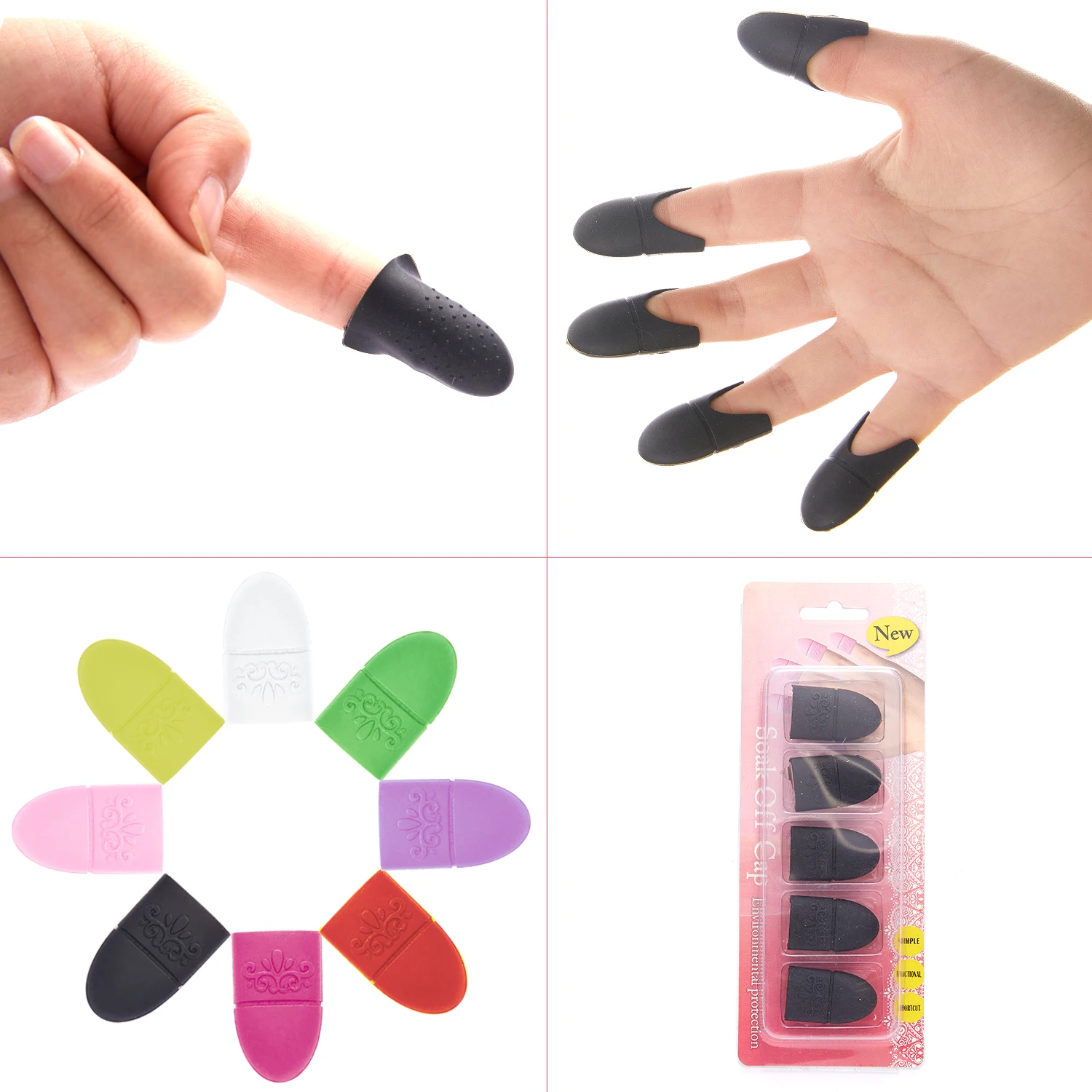 Silicone Wearable Nail Soakers Pad Holder UV Gel Polish Remover Caps Tips Acrylic Off Nail Art Removal Tools Reusable