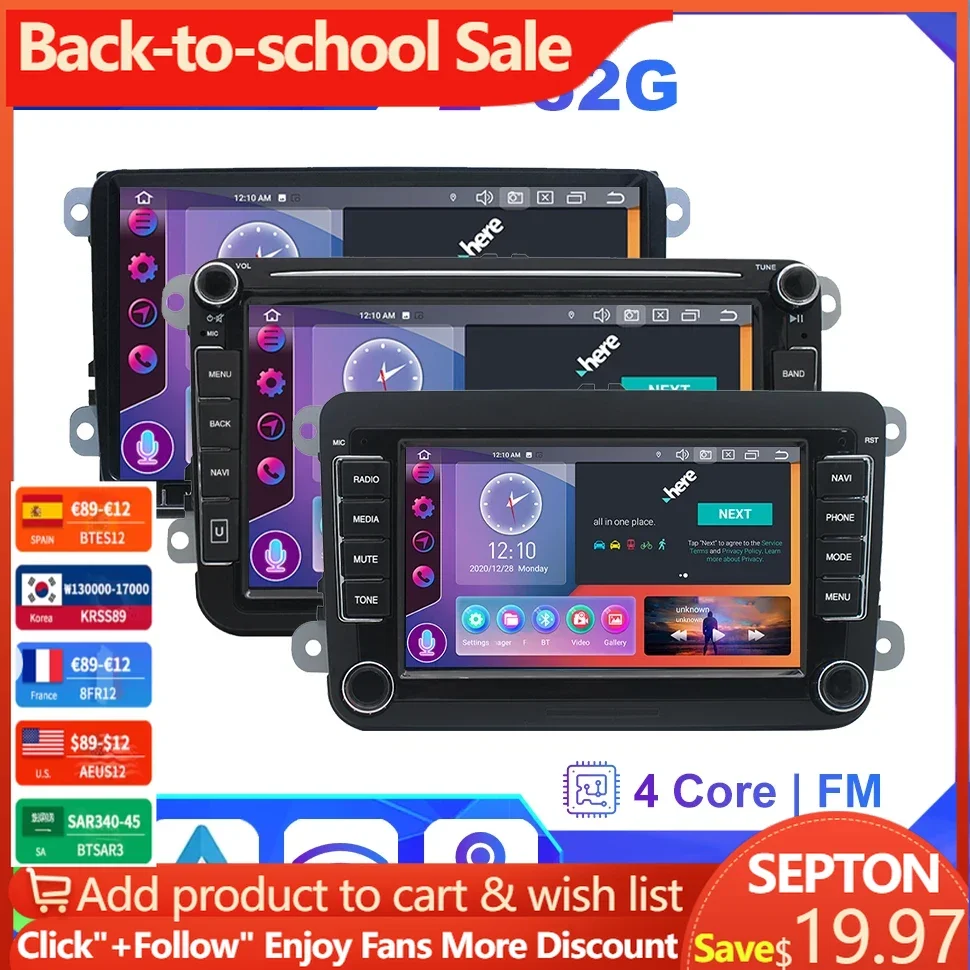 

SEPTON Multimedia 7"/8"/9" Android Universal Car Radio for VW Volkswagen Golf 5 6 Passat B6 B7 Skoda Polo Jetta Carplay GPS MAP