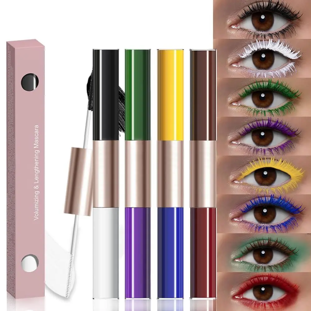 Mascara colorato a prova di sbavature Mascara volumizzante allungante a doppia testa Strumento per il trucco degli occhi a lunga durata per feste e look giornalieri