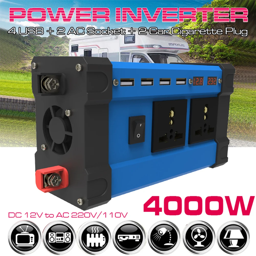 

New 4000W Auto Omvormer 12 V 220 V 110V Dc Naar Ac Solar Inversor 12 V 220 V Auto Omvormer Sinus Converter Accessoires