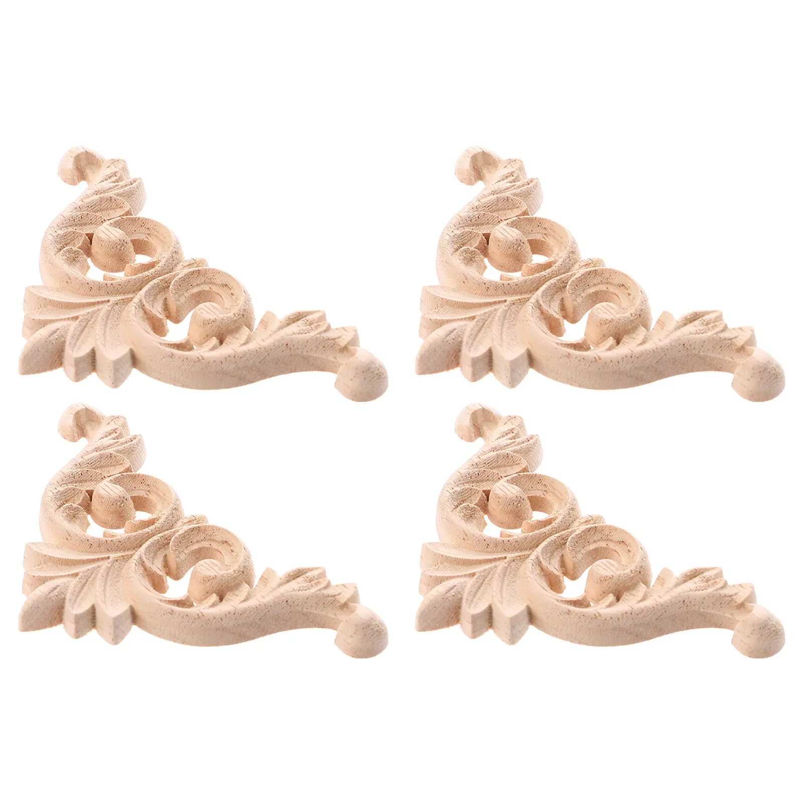 4Pcs Wood Appliques Decorative Carved Onlay Applique Craft for Furniture Cabinet Door Wardrobe Home Decor Elegant Classic Wood