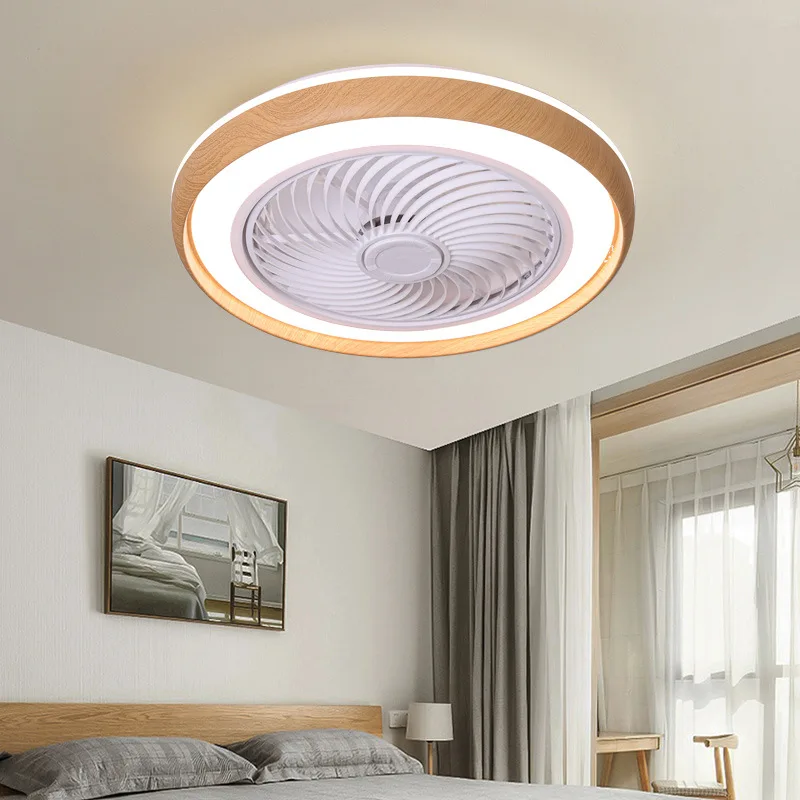 

Ultra thin solid wood ceiling fan lamp bedroom restaurant Nordic invisible electric fan Remote Decorative Fans Ventilateur