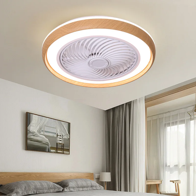 Ultra thin solid wood ceiling fan lamp bedroom restaurant Nordic  invisible electric fan Remote Decorative Fans Ventilateur