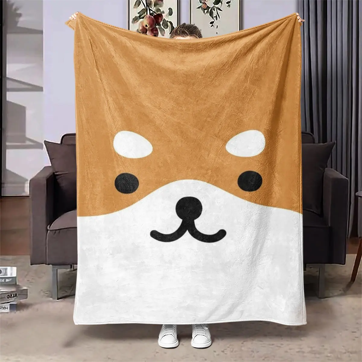 بطانية شيبا إينو الفانيلا - طباعة مبطنة فائقة النعومة |   مريح لجميع المواسم، ديكور الأريكة/غرفة النوم، هدية على شكل حيوان