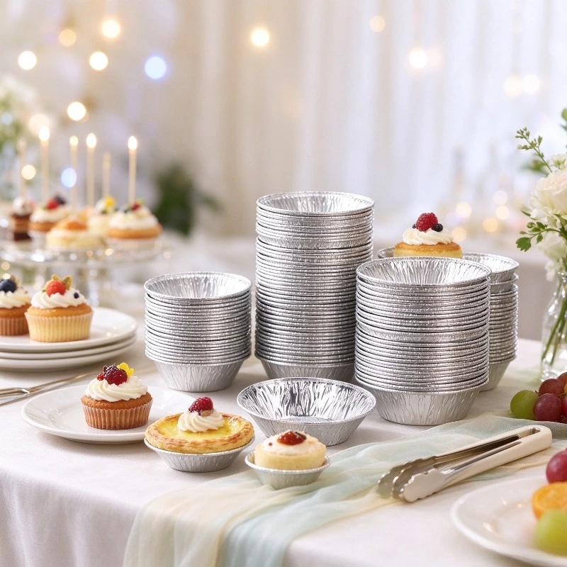 100PCS Disposable Aluminum Foil Egg Tart Cups Mini Tart Molds Cupcake Muffin Baking Cups Dessert Cake Pudding Container Kitchen