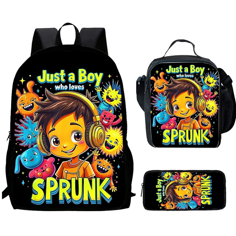 Cartoon S-sprunki Child School Backpack With Lunch Bags Pencil Bags For Age 4-9 ,Light Weight School Bags For Boys Girls