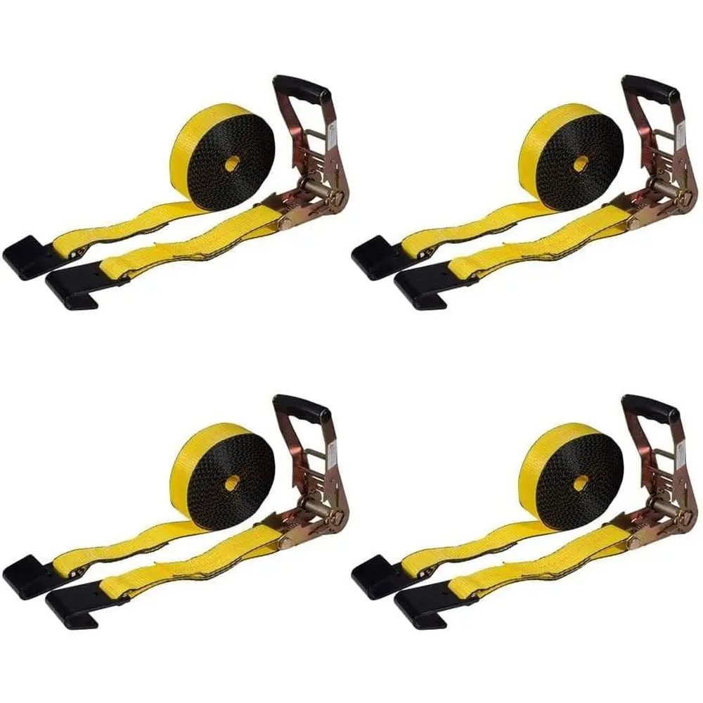 Yellow 2 x 30' Ratchet Tie-Down Straps with Lat Hooks - 10,000 lbs Break Strength (4 Pack) for Trucks, Trailers, and Pickups