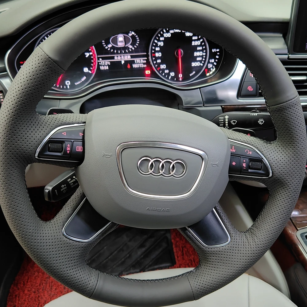 Car Steering Wheel Cover For Audi A3 A4 B8 2013-2018 A6 C6 2005-2018 Q3 2012-2018 Q5 Q7 2013 Microfiber Leather Car Accessories