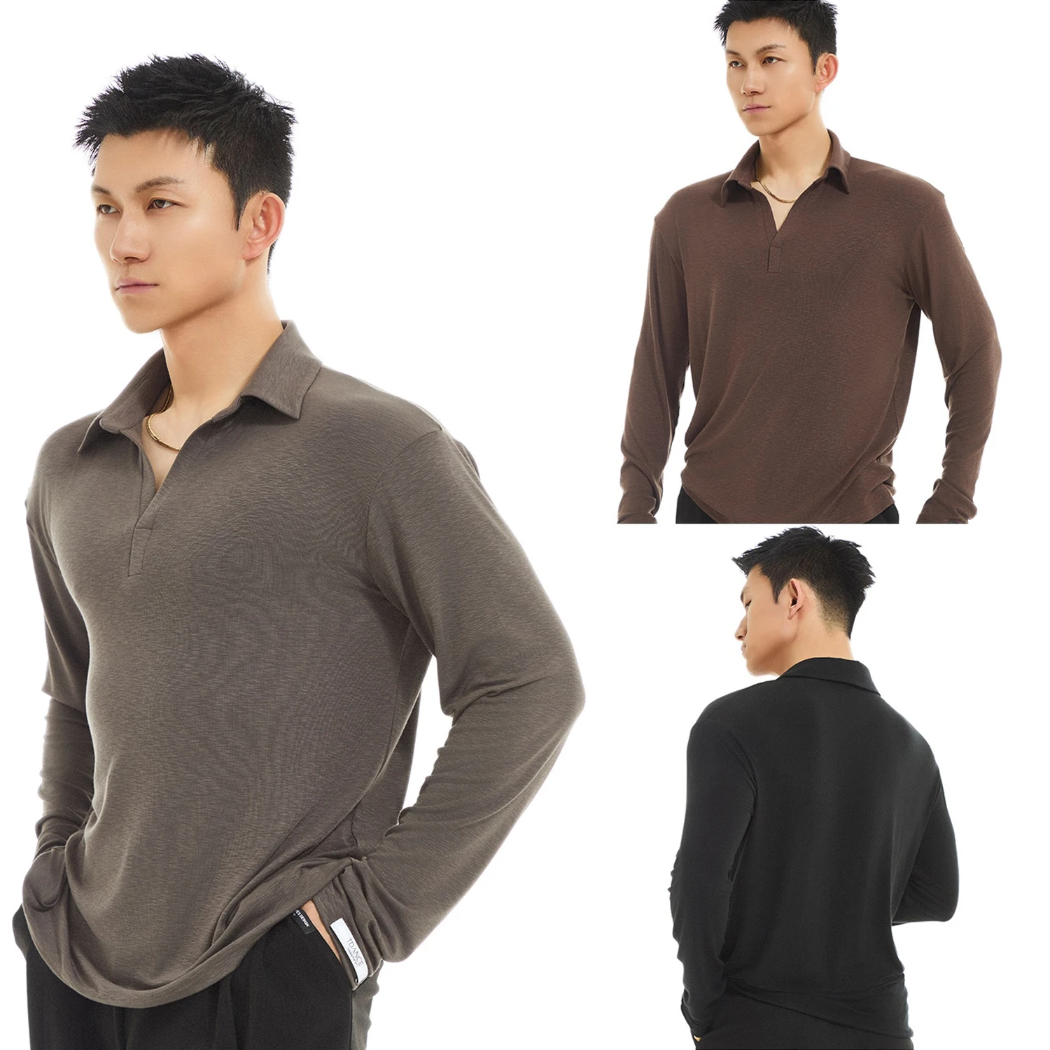 

Lapel Collar Latin Dance Tops Men Salsa Dance Clothes Adult Male Tango Ballroom Dance Wear Performance Competition Tops DNV23600