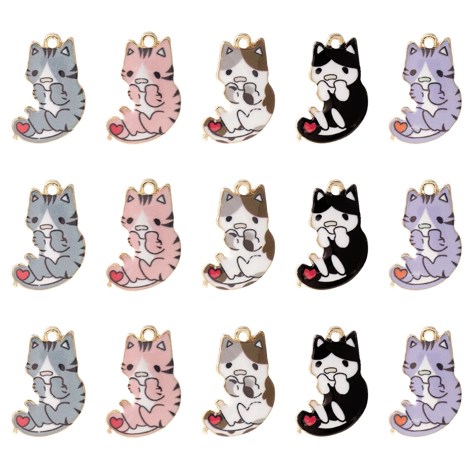 

PandaHall 25Pcs 5 Styles Cute Cat Charms Enamel Colorful Cat Charms Lovelry Animal Pet Charms for Jewelry Making Craft Supplies