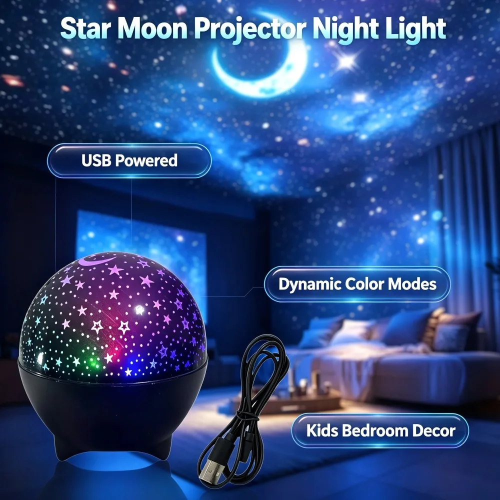 Star Moon Night Light USB Galaxy Starry Sky LED Projector Lamp Home Bedroom Ceiling Light Party Festival Deco Atmosphere Lights